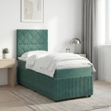 Cumpara ieftin Pat cu arcuri LED si saltea Verde inchis 90 x 200 cm Catifea