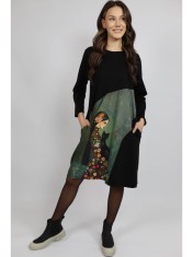 ROCHIE MIDI CU BUZUNARE SI MANACA LUNGA INSERTIE PRINT CAT MELEK TALIE UNICA Multicolora