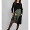 ROCHIE MIDI CU BUZUNARE SI MANACA LUNGA INSERTIE PRINT CAT MELEK TALIE UNICA Multicolora