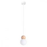 Lampă Suspendată Pekka Lemn Alb/Natural Sticlă/Lemn 1 Bec Minge Scandinavă De Interior
