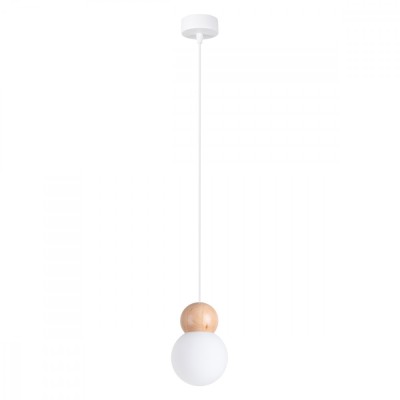 Lampă Suspendată Pekka Lemn Alb/Natural Sticlă/Lemn 1 Bec Minge Scandinavă De Interior foto