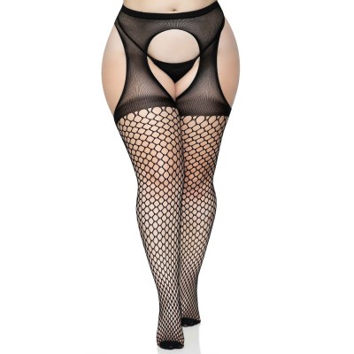 Leg Avenue Lace Oval Net Suspender Tights Plus Size foto
