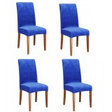Set 4 huse pentru scaun catifelata, marime universala, poliester si spandex, albastru inchis Household NewTrend