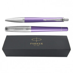 Set pix+stilou Parker Urban Royal Premium violet cu accesorii cromate foto