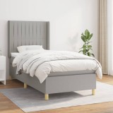 Gossi pat box spring cu saltea, gri deschis, 100x200 cm, textil