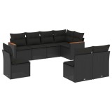 Set mobilier de gradina cu perne, 8 piese, negru, poliratan