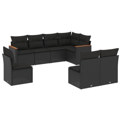 Set mobilier de gradina cu perne, 8 piese, negru, poliratan foto