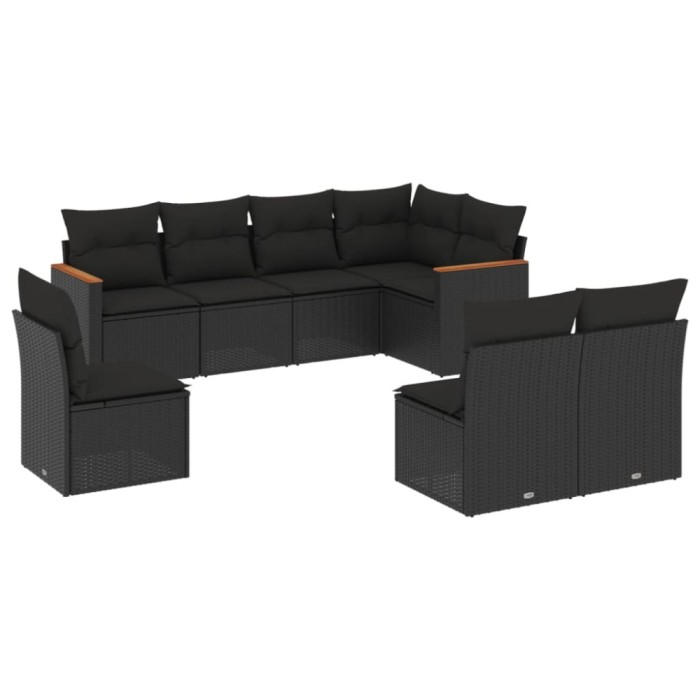 Set mobilier de gradina cu perne, 8 piese, negru, poliratan