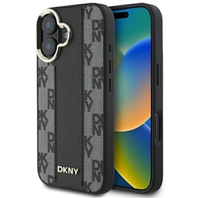 Husa iPhone 16 Plus - DKNY Leather Hardcase Checkered Pattern Magsafe (DKHMP16MPCPVSLK) - Black foto