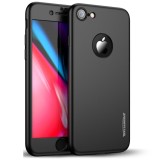 Husa iPhone 8 Plus Full Cover 360 Negru + Folie Sticla, PC, Anti-soc, Anti-zgarieturi, Anti-amprenta, Carcasa Protectie