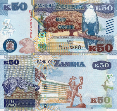 ZAMBIA 50 kwacha 2015 UNC!!! foto