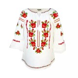 Cumpara ieftin Bluza Tip Ie Traditionala Alba cu Motiv Floral Rosu de Dama - IMS131