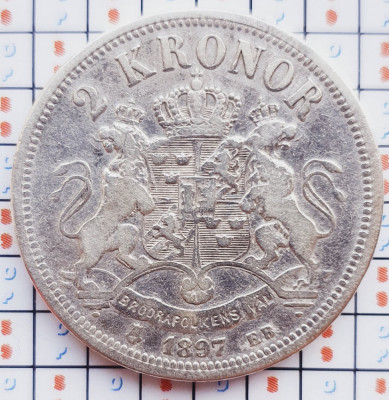 1034 Suedia 2 kronor 1897 Oscar II (1872-1907) km 761 argint foto