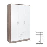 Dulap dormitor Miami 120x205 cm alb-stejar York, 6 rafturi, 2 sertare, lemn, metal, textil, garantie 36 luni
