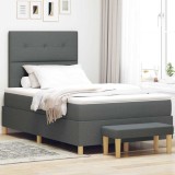 VidaXL Pat cu arcuri cu saltea Gri &icirc;nchis 120 x 200 cm țesătură