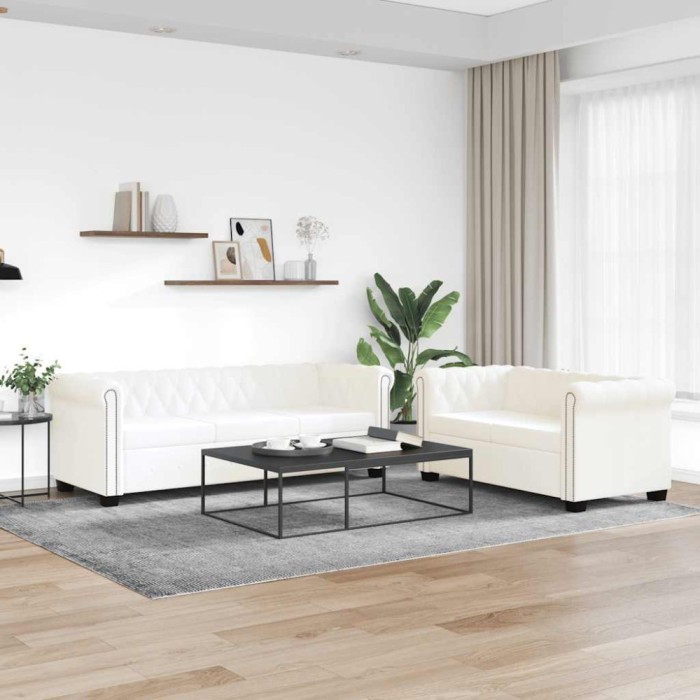 vidaXL Canapea Chesterfield cu 2 și 3 locuri, piele ecologică, alb