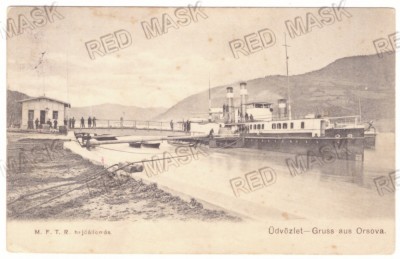 3059 - ORSOVA, harbor, ship, Danube, Romania - old postcard, CENSOR - used 1916 foto