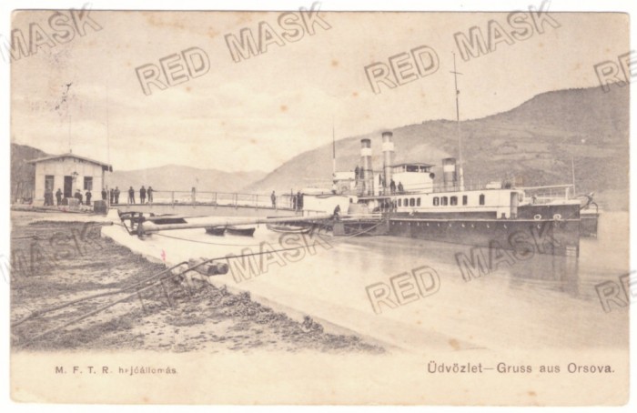3059 - ORSOVA, harbor, ship, Danube, Romania - old postcard, CENSOR - used 1916