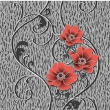 Tapet floral, gri, negru, rosu, dormitor, living, Akryl, 33769