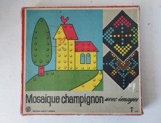 Joc vintage Mozaic cu imagini / Mosaique champignon avec images, Edition Carlit Zurich, anii 50, vechi colectie