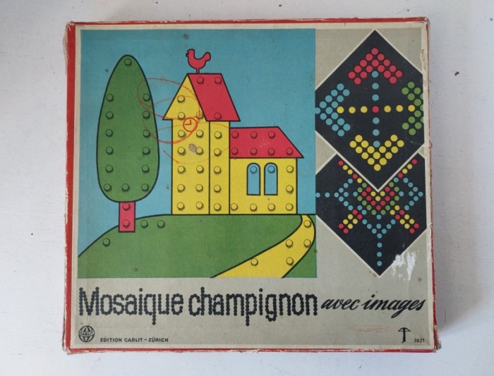 Joc vintage Mozaic cu imagini / Mosaique champignon avec images, Edition Carlit Zurich, anii 50, vechi colectie