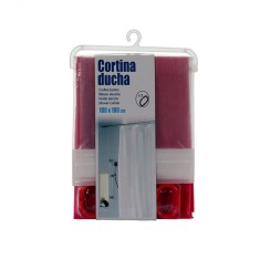 Perdea de dus, PVC in doua culori, 180 x 180 cm, Alb transparent/Rosu