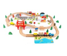 Set de joaca circuit trenulet din lemn cu accesorii 92 piese foto