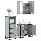 Gossi set mobilier de baie, 3 piese, gri sonoma, lemn prelucrat