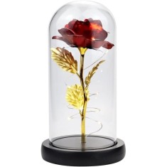 Trandafir etern in cupola de sticla, iluminare LED, rosu, 12 x 22 cm foto