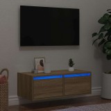 vidaXL Comodă TV cu lumini LED, stejar sonoma, 75x35,5x25 cm