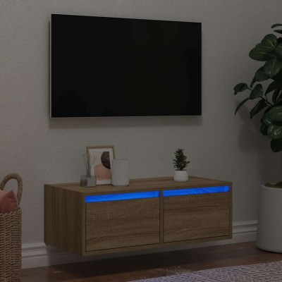 Comodă TV cu lumini LED, stejar sonoma, 75x35,5x25 cm foto