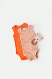 Cumpara ieftin Set 2 body-uri fara maneci bebe unisex din bumbac organic si modal - Rodie/Piersica, BabyCosy (Marime: 3-6 Luni)