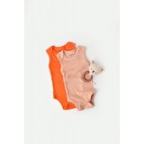 Set 2 body-uri fara maneci bebe unisex din bumbac organic si modal - Rodie/Piersica, BabyCosy (Marime: 9-12 luni)