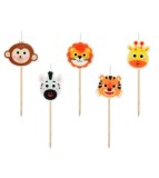 Set 5 Lumanari Tort Safari, Animale Junglei, Multicolor, Godan, Decor Tort Aniversare Copii, Tigru, Girafa, Zebra, Maimuta, Leu