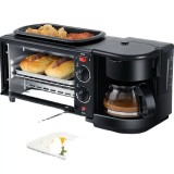 Aparat electric, multifunctional, pentru mic dejun si cafea, cu grill si cuptor incorporat, din metal, capacitate 9L, putere 1250 W, negru