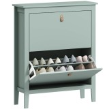HOMCOM Suport de pantofi compact cu 2 sertare pliabile, 14 perechi de pantofi, mobilier de hol cu rafturi reglabile si detasabile pentru pantofi pana