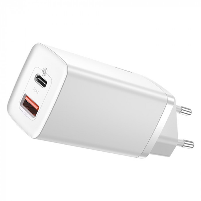 Baseus GaN2 Lite Fast 65W USB / USB Tip C &Icirc;ncărcare Rapidă 3.0 Livrare Energie (nitrură De Galiu) Alb (CCGAN2L-B02)