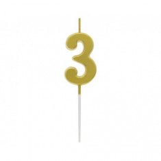 Lumanare tort cifra 3, auriu metalic, 9.5 cm