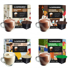 Kit degustare ciocolata calda, 64 de capsule compatibile Nescafe Dolce Gusto, La Capsuleria