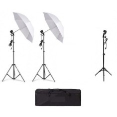 Kit de 2 umbrele albe, 2 trepiezi reglabili 200 cm, 1 trepied 160 cm, fara becuri, geanta de transport inclusa