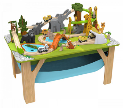 Circuit din lemn cu masinute si masa de joaca incluse Aventura Safari foto