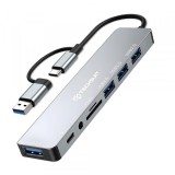 Hub USB / USB-C Techsuit H9 DataBridge, 8in1, Gri