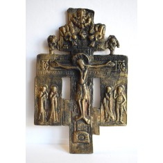 Cruce / Crucifix ortodox vechi din bronz - lipovenesc - inceput de secol XX