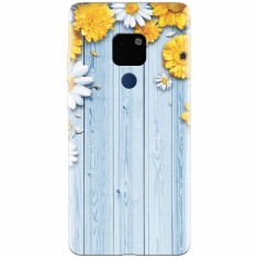 Husa silicon pentru Huawei Mate 20, Sunflower On Blue Wood