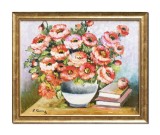 Cumpara ieftin Tablou vaza cu maci si carti, pictat manual inramat, 55x45cm ulei pe panza, Constantin Feraru