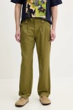 Desigual pantaloni de bumbac BANKER barbati, culoarea verde, cu fason chinos, 25SMPW01