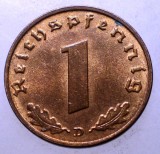2.578 GERMANIA WWII 1 REICHSPFENNIG 1939 D XF/AUNC, Europa, Bronz