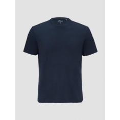 Tricou bărbați big size cu decolteu la baza g&acirc;tului și logo, din bumbac, Bleumarin &icirc;nchis, 2XL