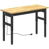 HOMCOM Banc de lucru din lemn și oțel, &icirc;nălțime reglabilă, 2 prize AC, capacitate 900 kg, lemn și negru | Aosom Romania