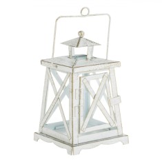 Felinar Metalic, Model Decorativ Suspendabil, Culoare Alb Auriu Brushed, Dimensiuni 12.5x12.5x21 cm
